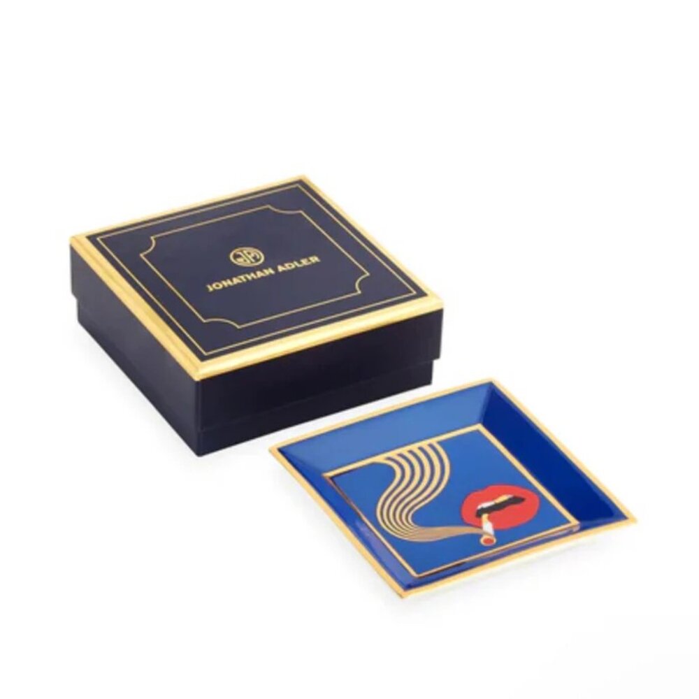 Brand New Jonathan Adler Blue Gold Red Porcelain Full Dose Square Tray - Picture 5 of 7